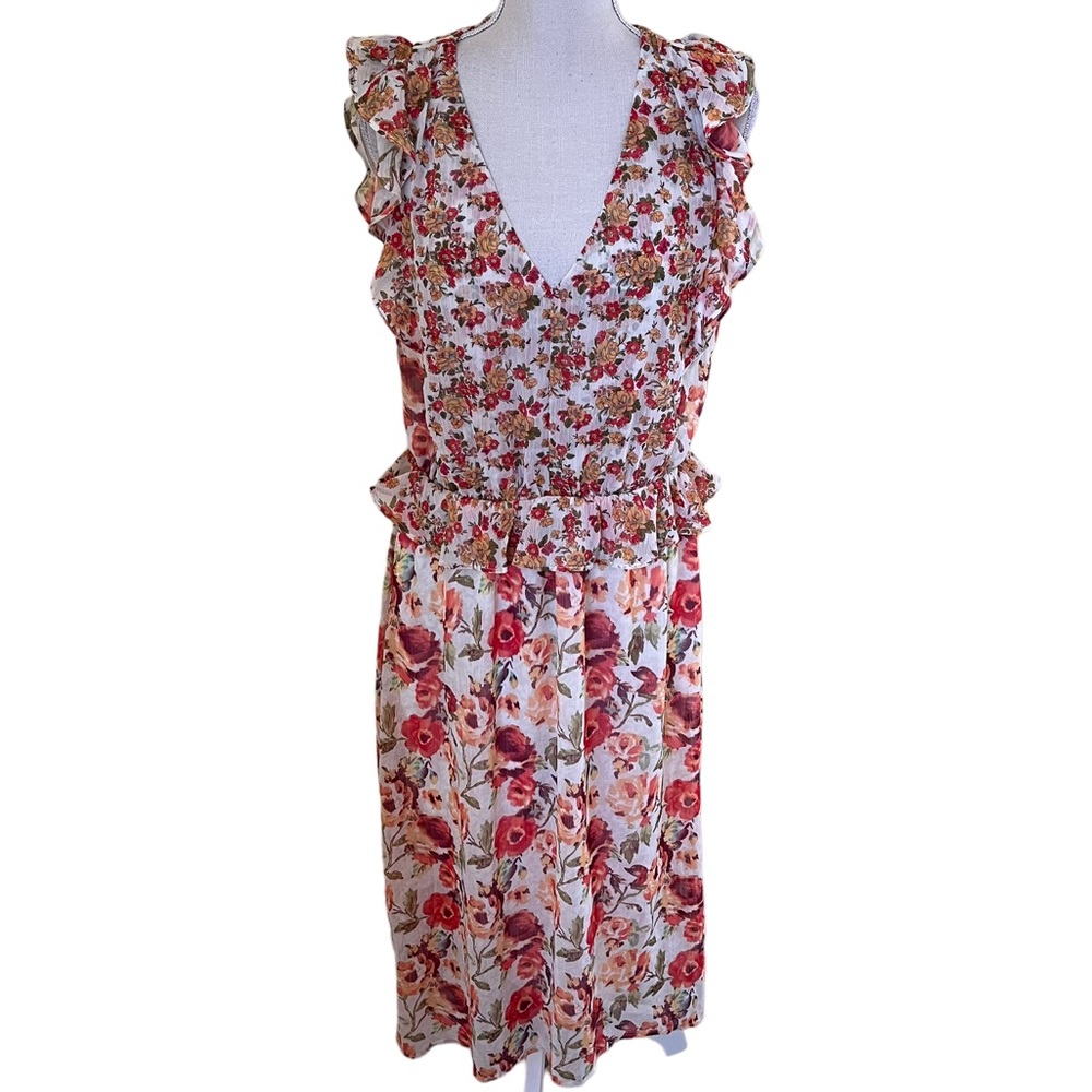 Anthropologie Fig and Flower Mixed Floral Pattern Sleeveless  Midi Dress